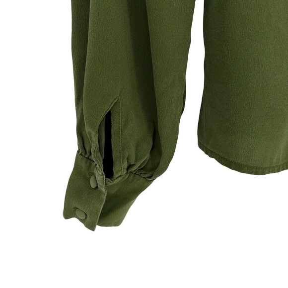 Sézane Chlo Embroidered 100% Silk Long Sleeve Blouse | Sz FR 32 (US 0) | Olive - Picture 12 of 16
